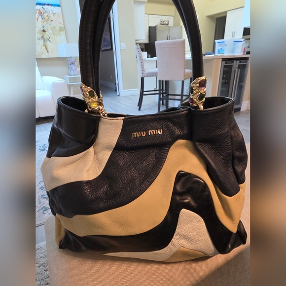 AUTHENTIC PRADA MIU MIU VINTAGE GRANDE SWIRL LEATHER SATCHEL PURSE HANDBAG - Picture 3 of 16